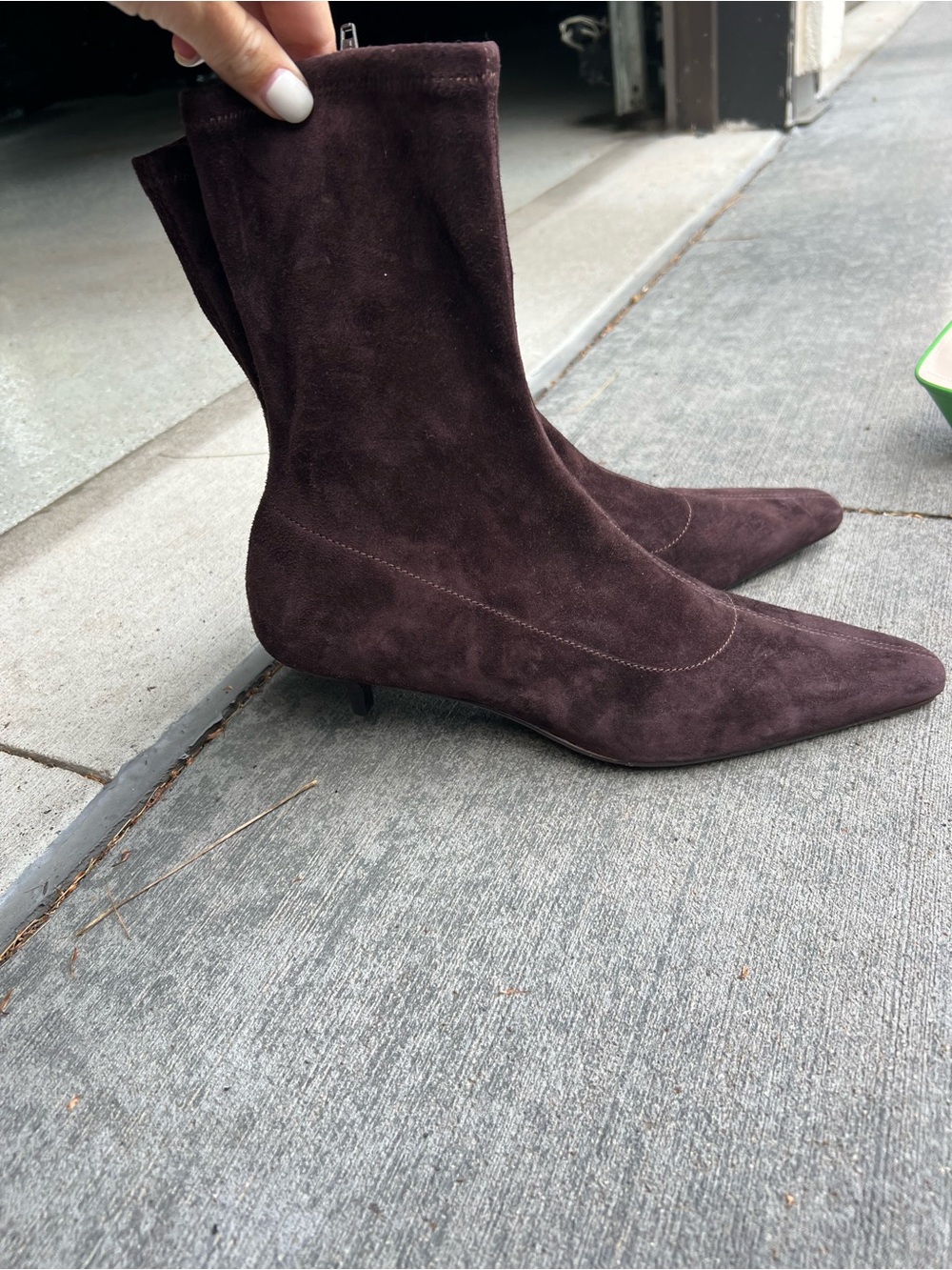 Madewell Suede Pointed-Toe Kitten Heel Ankle Boots - Brown